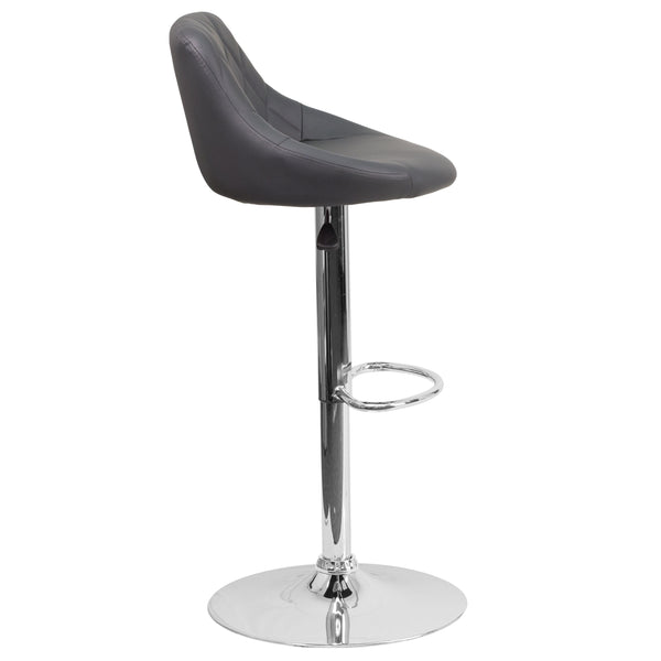 Gray |#| Contemporary Gray Vinyl Bucket Seat Adjustable Height Barstool with Chrome Base