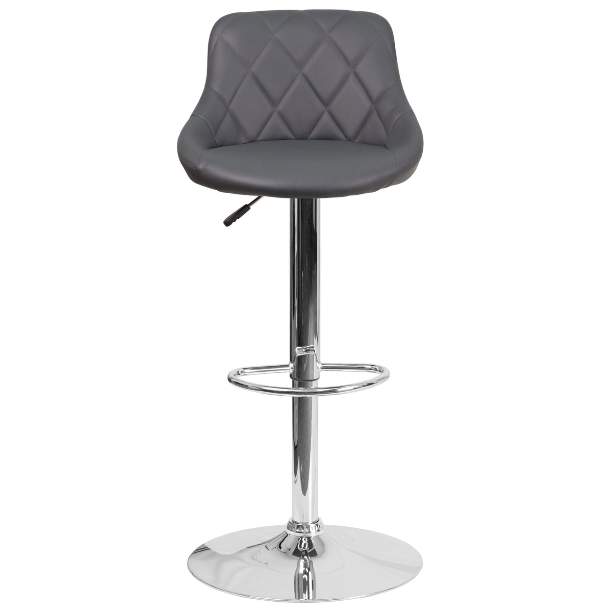 Gray |#| Contemporary Gray Vinyl Bucket Seat Adjustable Height Barstool with Chrome Base