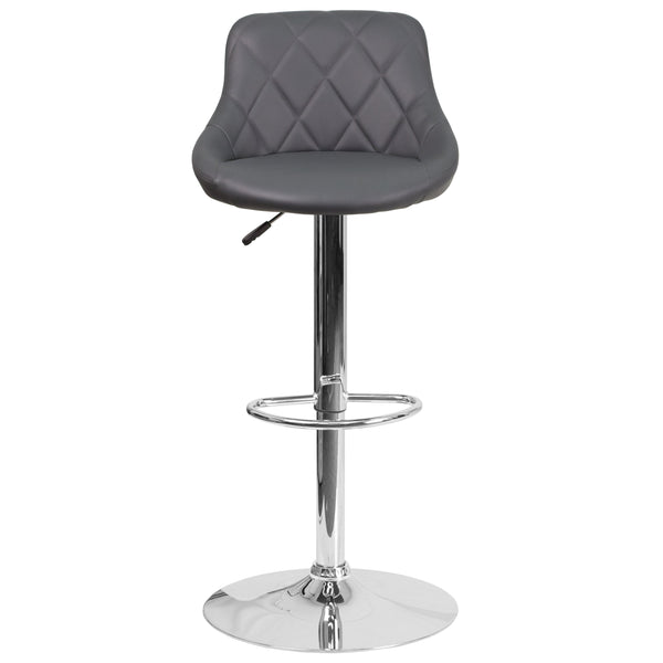 Gray |#| Contemporary Gray Vinyl Bucket Seat Adjustable Height Barstool with Chrome Base