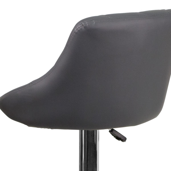 Gray |#| Contemporary Gray Vinyl Bucket Seat Adjustable Height Barstool with Chrome Base