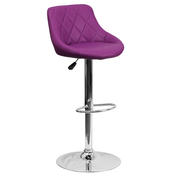 Purple |#| Purple Vinyl Bucket Seat Adjustable Height Barstool with Diamond Pattern Back
