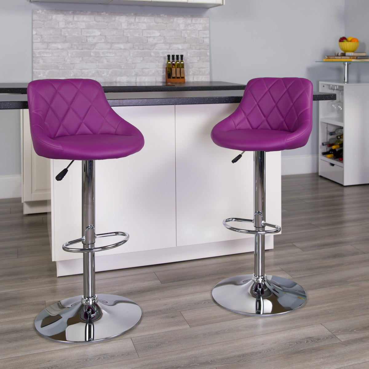 Purple |#| Purple Vinyl Bucket Seat Adjustable Height Barstool with Diamond Pattern Back