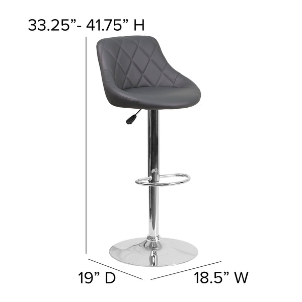 Gray |#| Contemporary Gray Vinyl Bucket Seat Adjustable Height Barstool with Chrome Base
