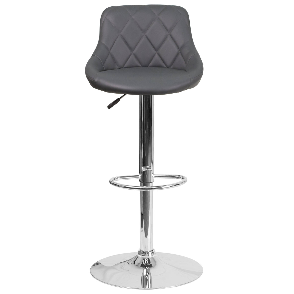 Gray |#| Contemporary Gray Vinyl Bucket Seat Adjustable Height Barstool with Chrome Base