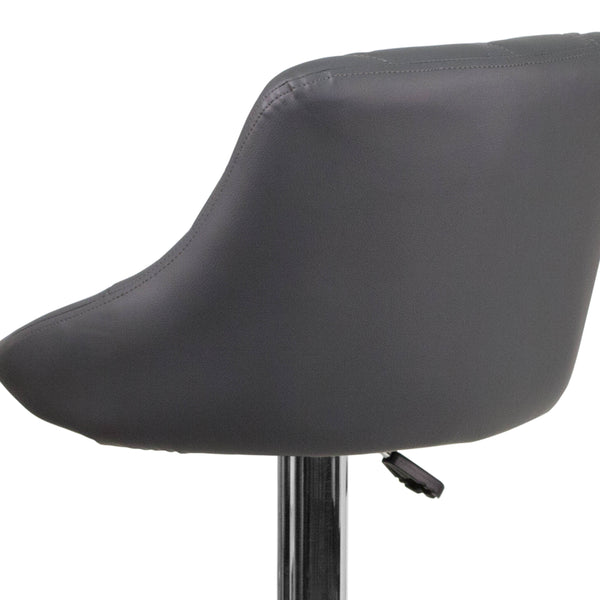 Gray |#| Contemporary Gray Vinyl Bucket Seat Adjustable Height Barstool with Chrome Base