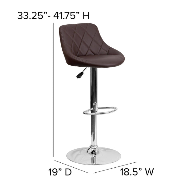 Brown |#| Brown Vinyl Bucket Seat Adjustable Height Barstool with Diamond Pattern Back