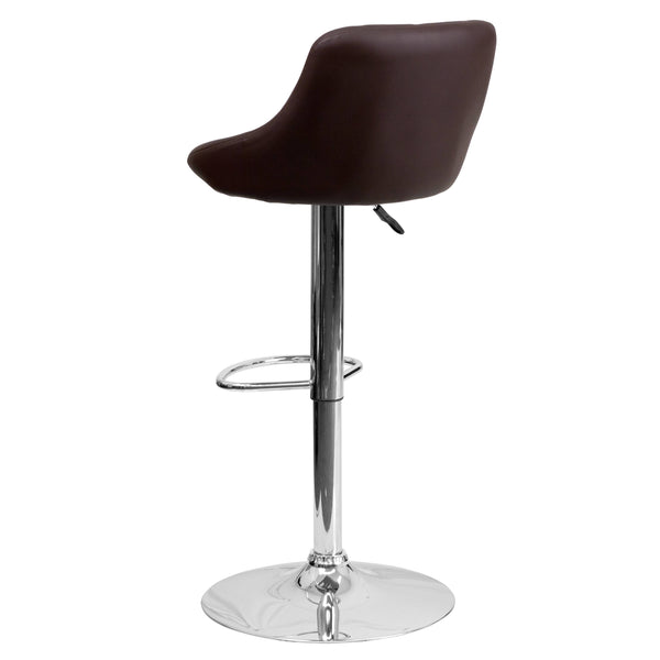 Brown |#| Brown Vinyl Bucket Seat Adjustable Height Barstool with Diamond Pattern Back