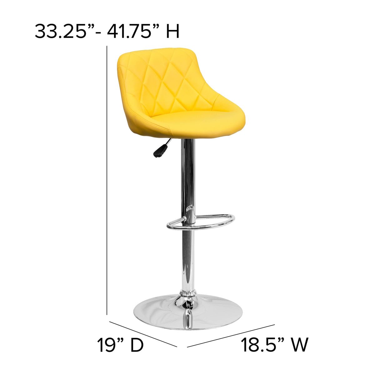 Yellow |#| Yellow Vinyl Bucket Seat Adjustable Height Barstool with Diamond Pattern Back