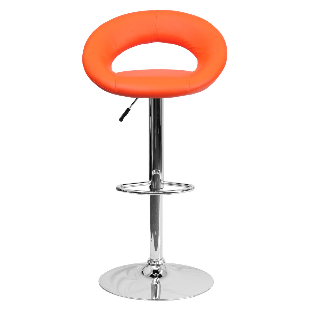 Orange |#| Orange Vinyl Rounded Orbit-Style Back Adjustable Height Barstool w/ Chrome Base
