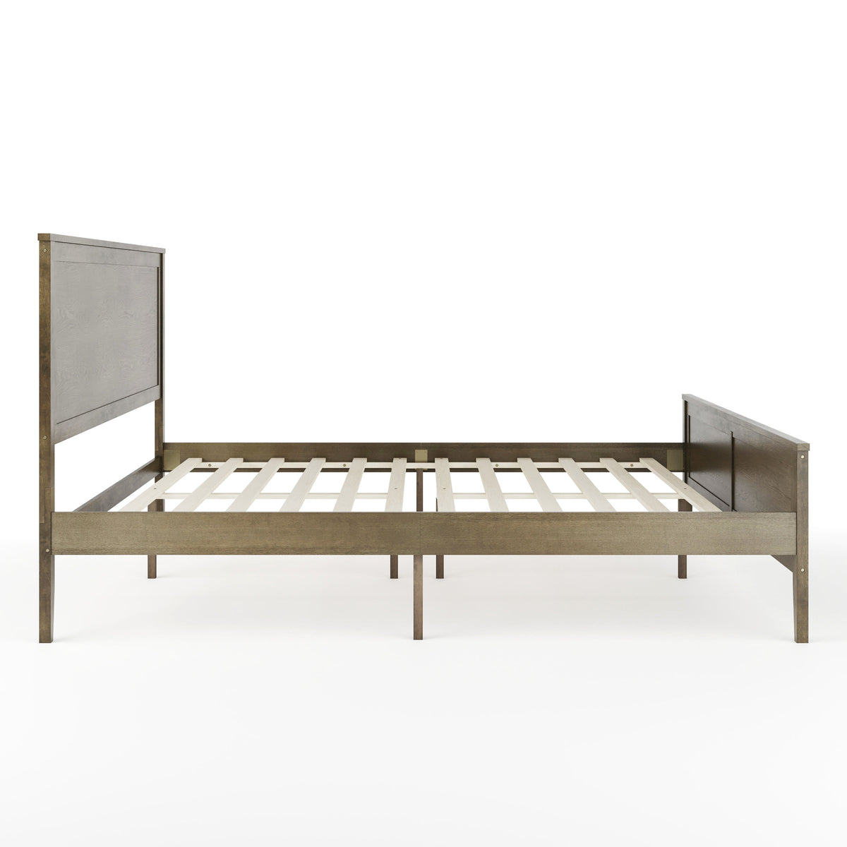 Brown Gray,King |#| Wooden King Size Platform Bed with Headboard and Footboard in Brown Gray