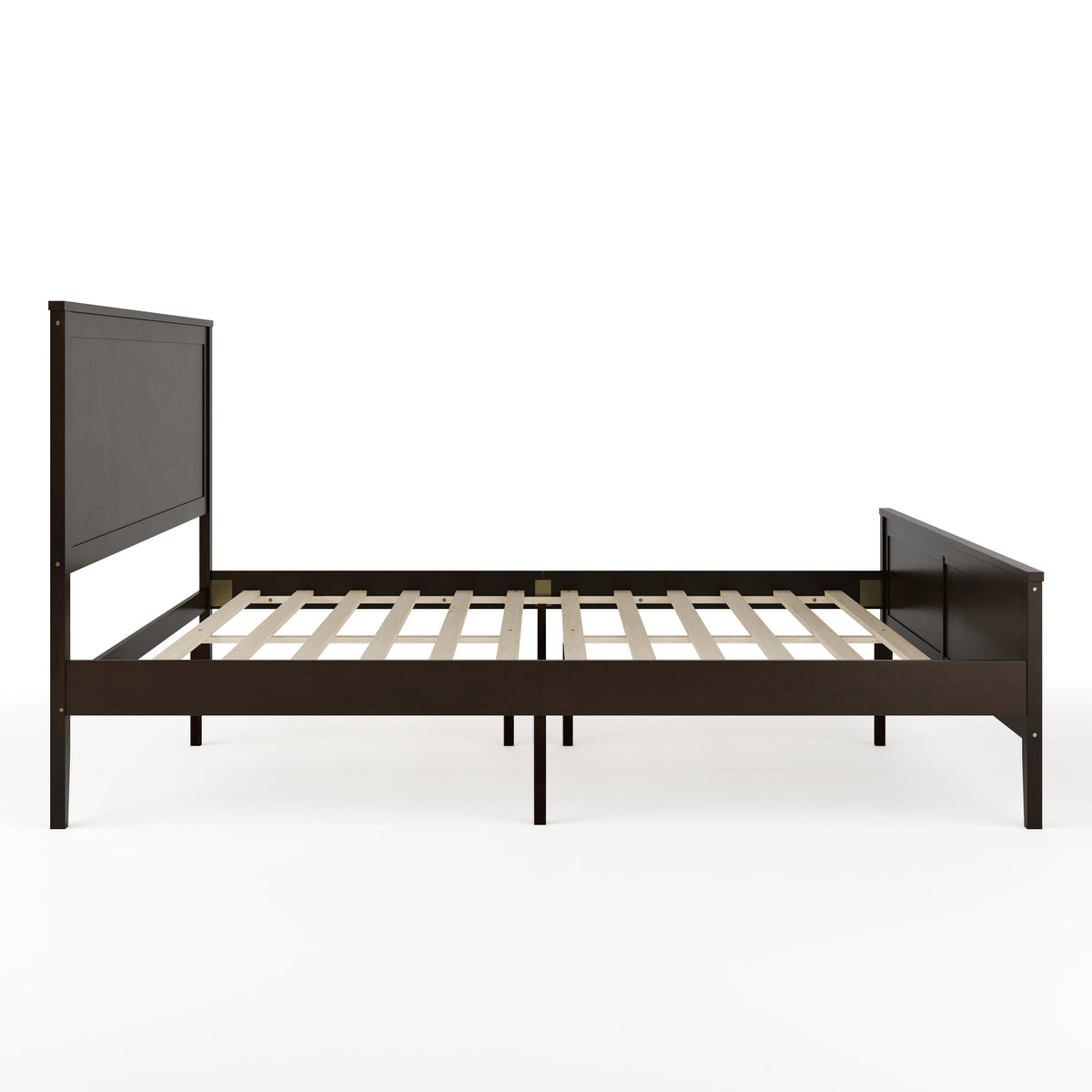 Dark Brown,King |#| Wooden King Size Platform Bed with Headboard and Footboard in Dark Brown