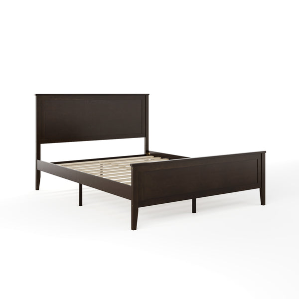 Dark Brown,Queen |#| Wooden Queen Size Platform Bed with Headboard and Footboard in Dark Brown