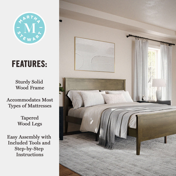 Brown Gray,Queen |#| Wooden Queen Size Platform Bed with Headboard and Footboard in Brown Gray