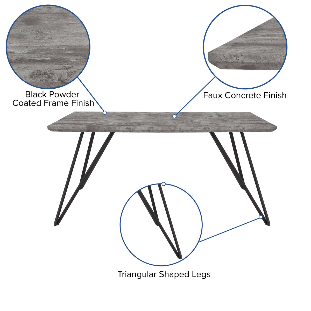 Faux Concrete |#| 31.5inch x 63inch Rectangular Dining Table in Faux Concrete Finish