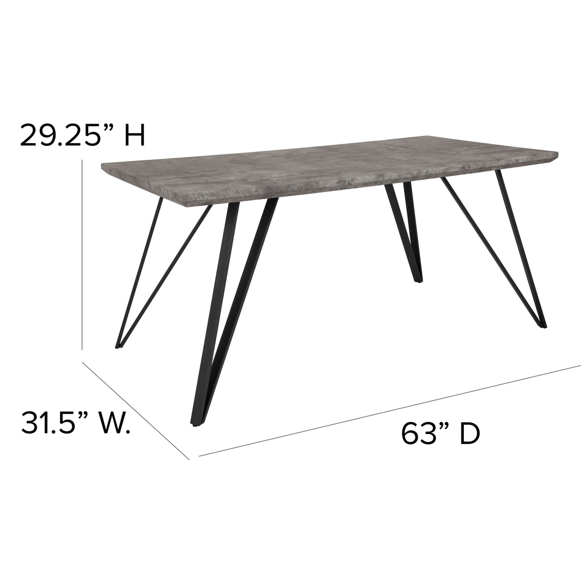 Faux Concrete |#| 31.5inch x 63inch Rectangular Dining Table in Faux Concrete Finish