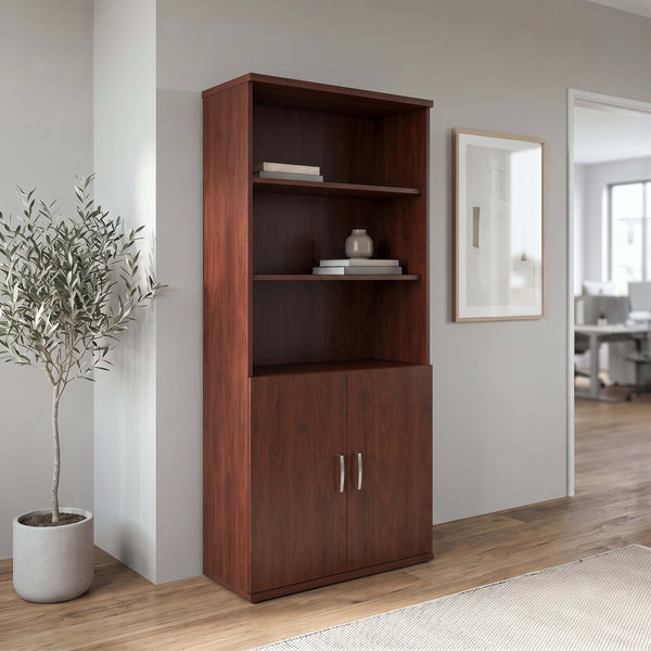 Heritage Cherry |#| Commercial 5 Shelf Office Bookcase with Bottom Doors in Heritage Cherry