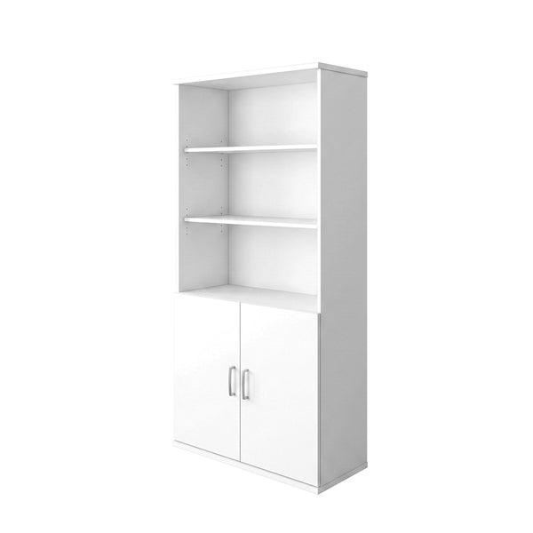 White |#| Commercial 5 Shelf Office Bookcase with Bottom Doors in White