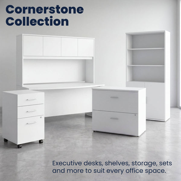 White |#| Commercial 5 Shelf Office Bookcase with Bottom Doors in White