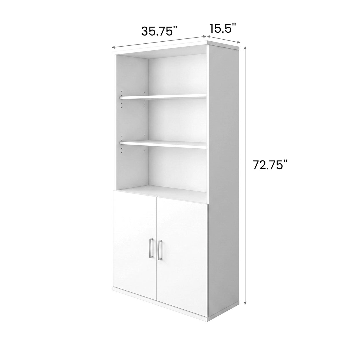 White |#| Commercial 5 Shelf Office Bookcase with Bottom Doors in White