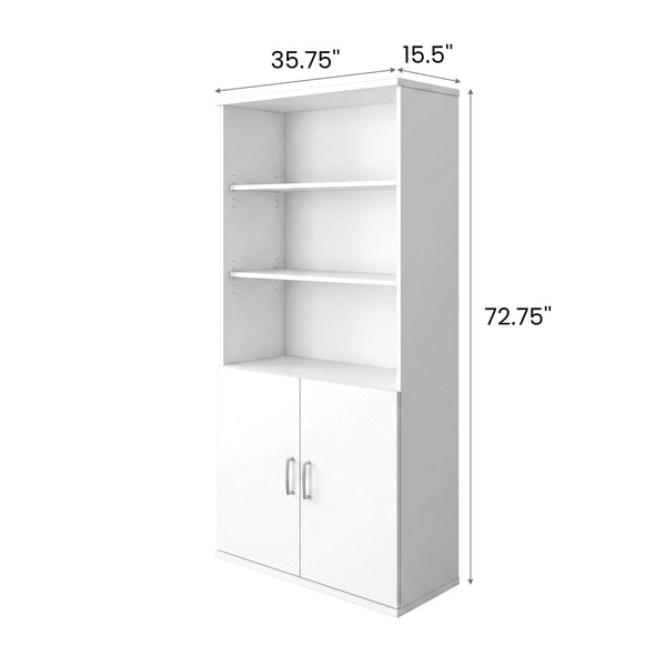 White |#| Commercial 5 Shelf Office Bookcase with Bottom Doors in White