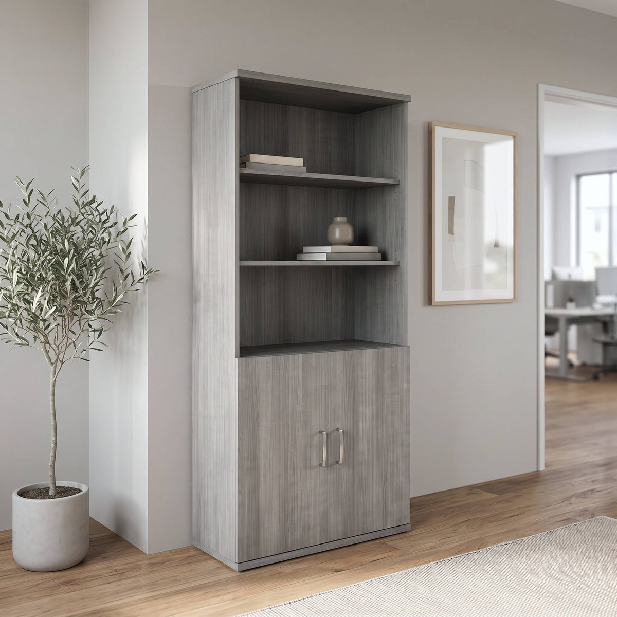 Slate Gray |#| Commercial 5 Shelf Office Bookcase with Bottom Doors in Slate Gray