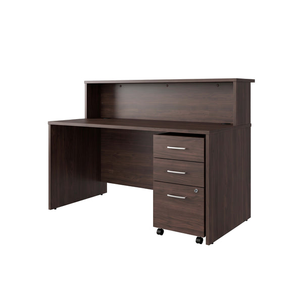 Espresso |#| Commercial 59.5"W x 29.25"D Shell Desk, Shelf and Mobile File Cabinet, Espresso