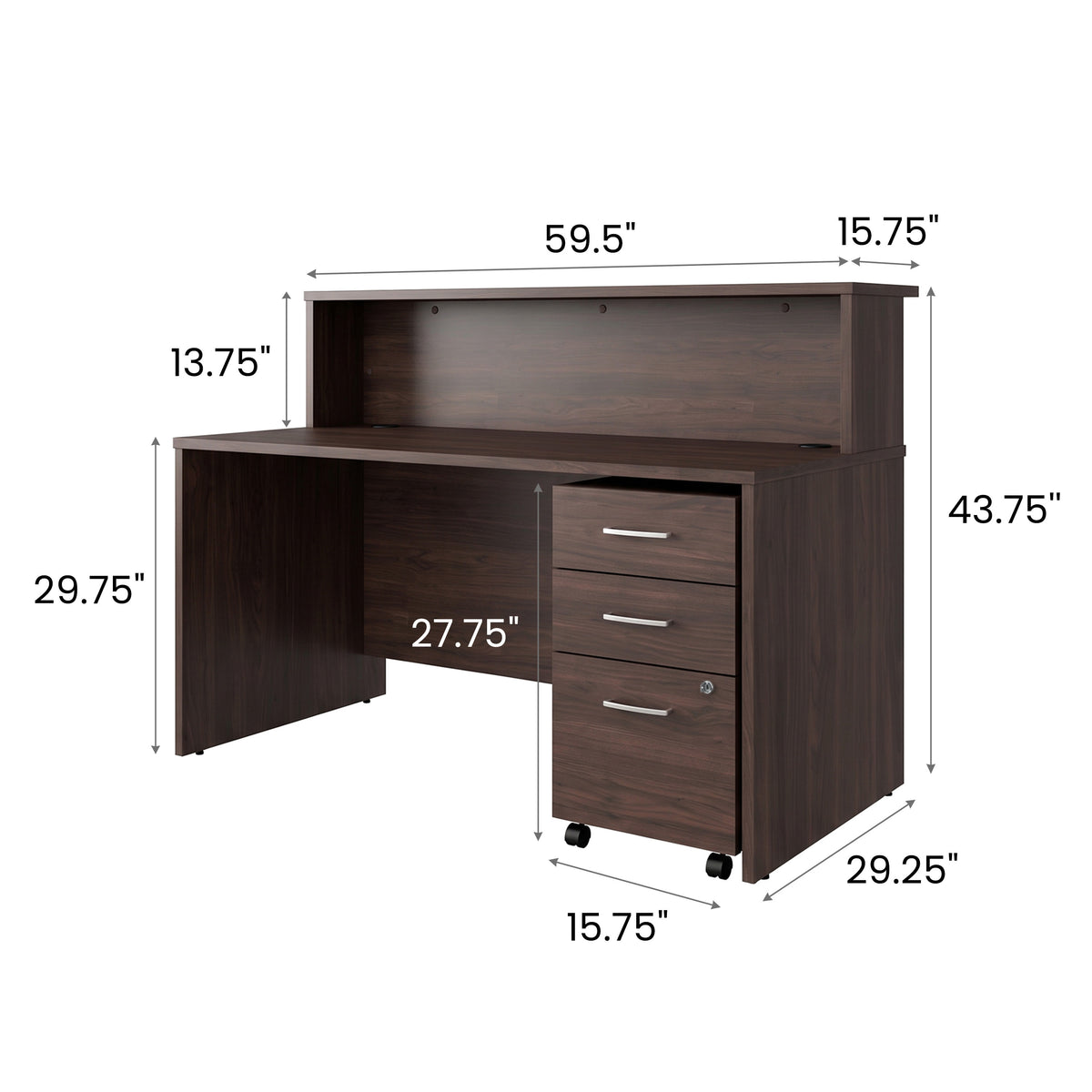 Espresso |#| Commercial 59.5"W x 29.25"D Shell Desk, Shelf and Mobile File Cabinet, Espresso
