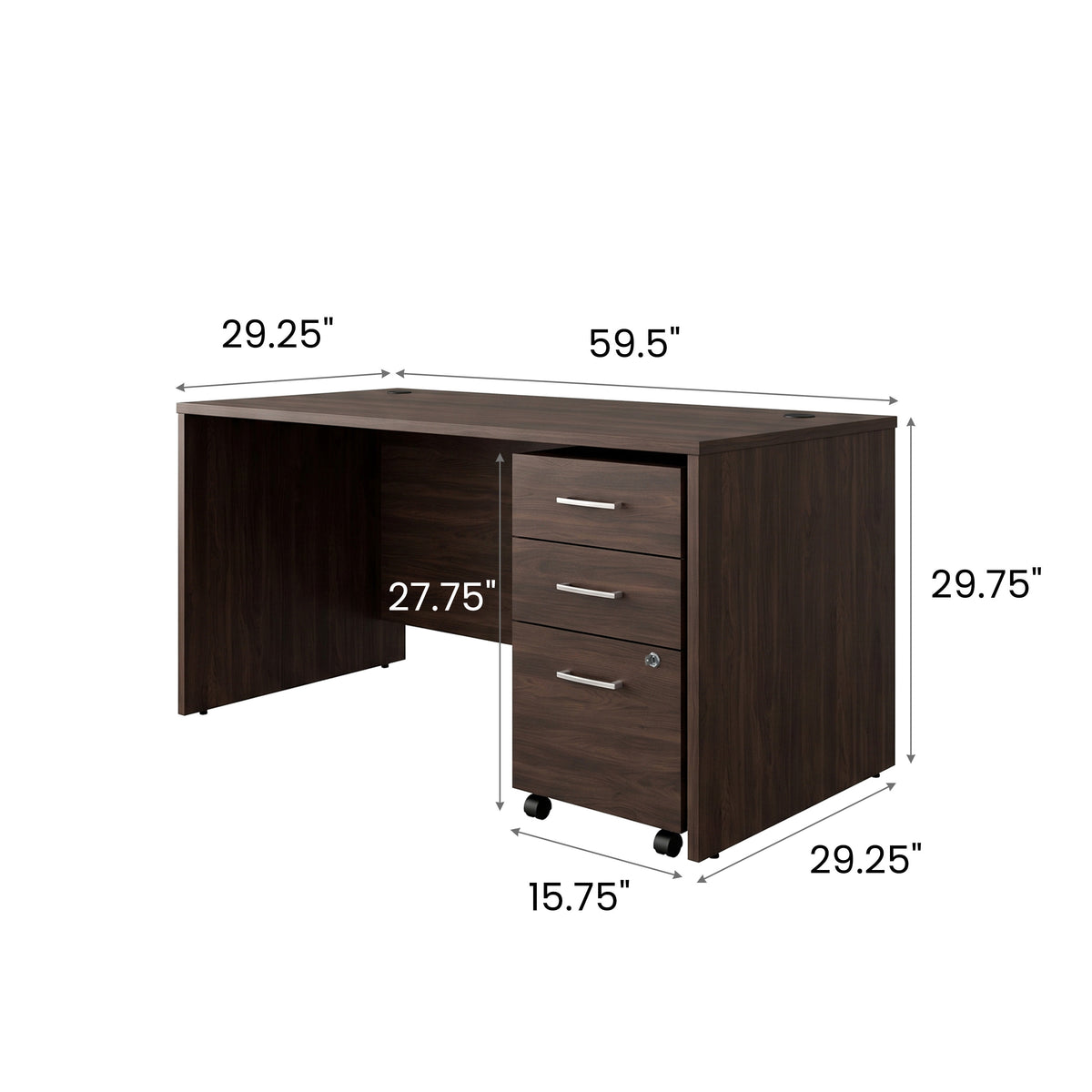 Espresso |#| Commercial 59.5"W x 29.25"D Shell Desk and Mobile File Cabinet, Espresso