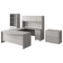 Slate Gray |#| Commercial 7 Piece U-Shaped Workstation with Bow Front Desk in Slate Gray