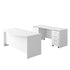 White |#| Commercial Bow Front Desk, Credenza, and Dual Filing Cabinets, White