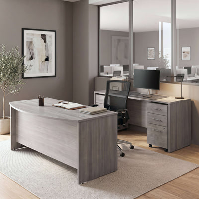 Commercial Bow Front Desk, Credenza, and Dual Filing Cabinets - View 2