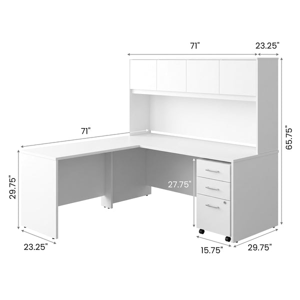 White |#| Commercial 71"W x 71"D L Desk with 3 Drawer Mobile Filing Cabinet, White