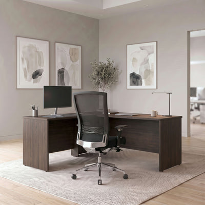 Commercial 72W x 78D Bow Front L Desk 41.75"W Return/Bridge - View 2