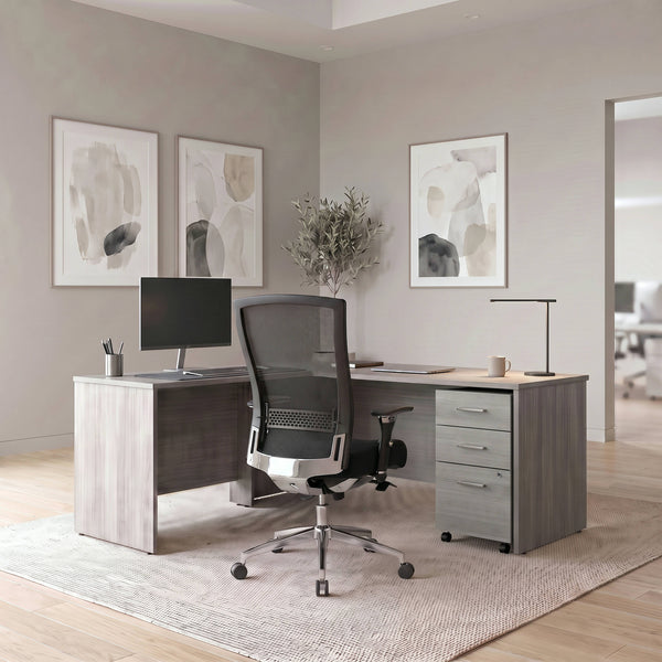 Slate Gray |#| Commercial 71"W x 77"D Bow Front Desk 41.75"W Return/Bridge, Slate Gray
