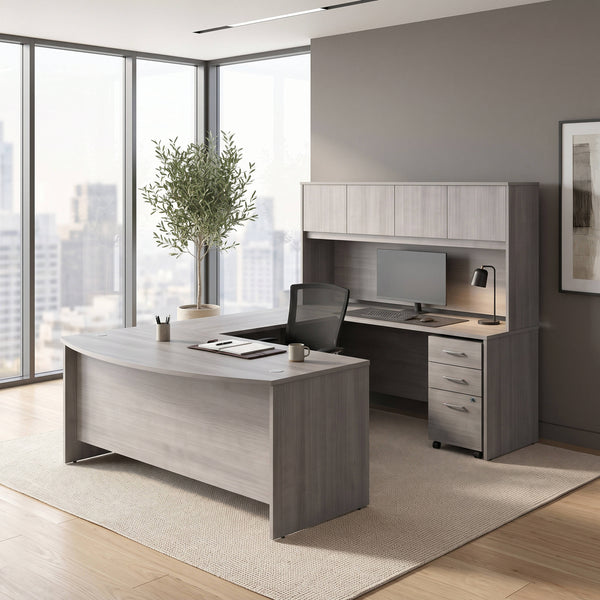 Slate Gray |#| Commercial Bow Front Desk, Bridge, Credenza, Hutch, Filing Cabinet, Slate Gray
