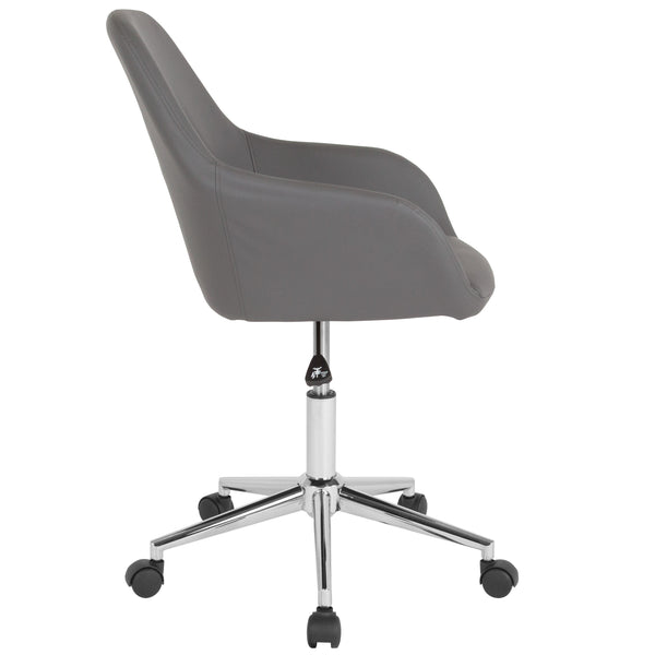Gray LeatherSoft |#| Home & Office Mid-Back Gray LeatherSoft Upholstered Swivel Chair