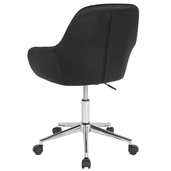 Black LeatherSoft |#| Home & Office Mid-Back Black LeatherSoft Upholstered Swivel Chair