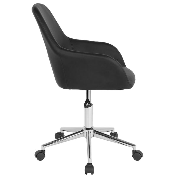 Black LeatherSoft |#| Home & Office Mid-Back Black LeatherSoft Upholstered Swivel Chair