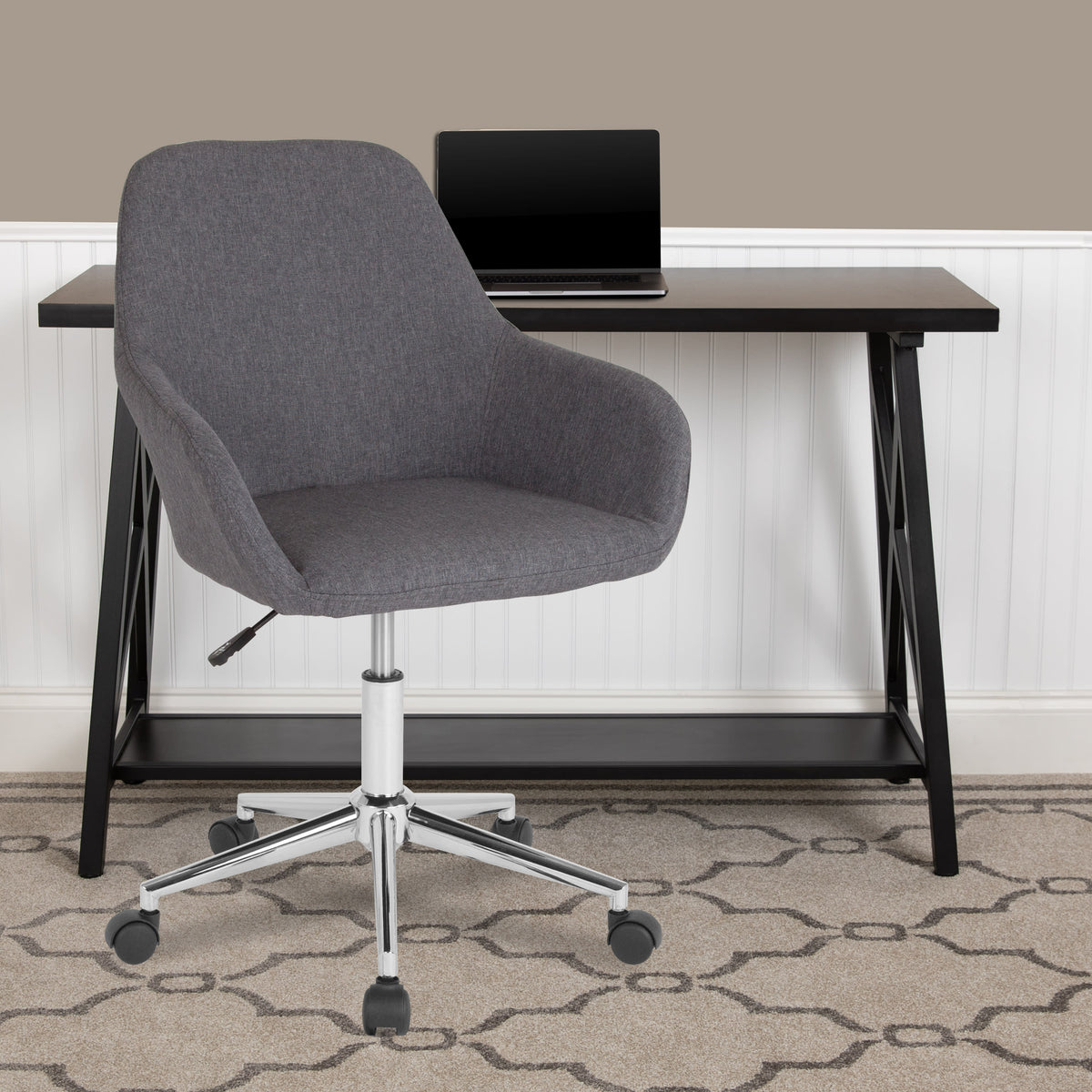 Dark Gray Fabric |#| Home & Office Dark Gray Fabric upholstered Mid-Back Swivel Chair