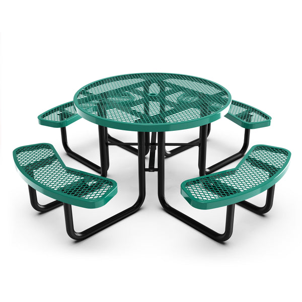 Green |#| Commercial Grade 46 Inch Round Expanded Mesh Metal Outdoor Picnic Table - Green