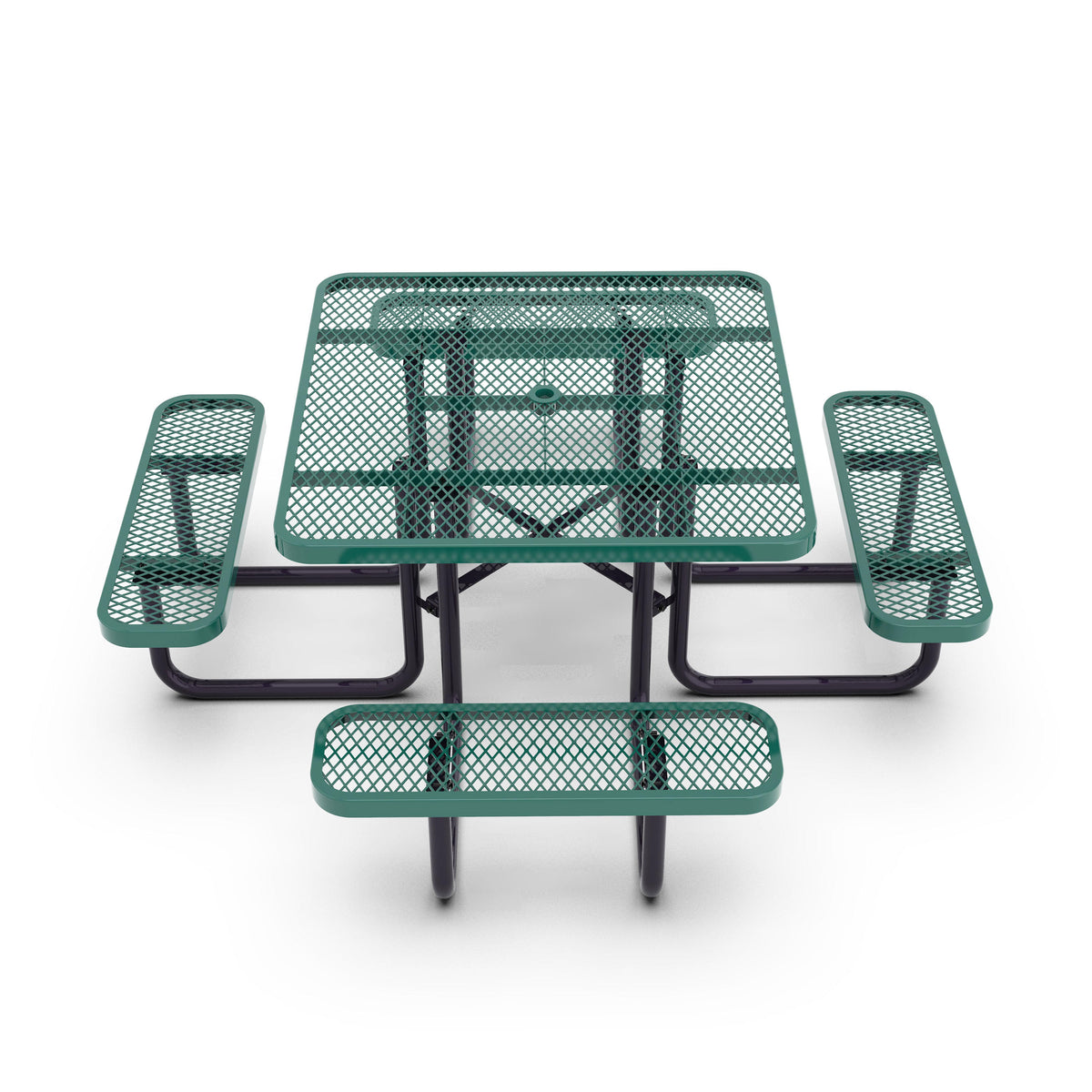 Green |#| Commercial Grade 46 Inch Square Expanded Mesh Metal Outdoor Picnic Table - Green