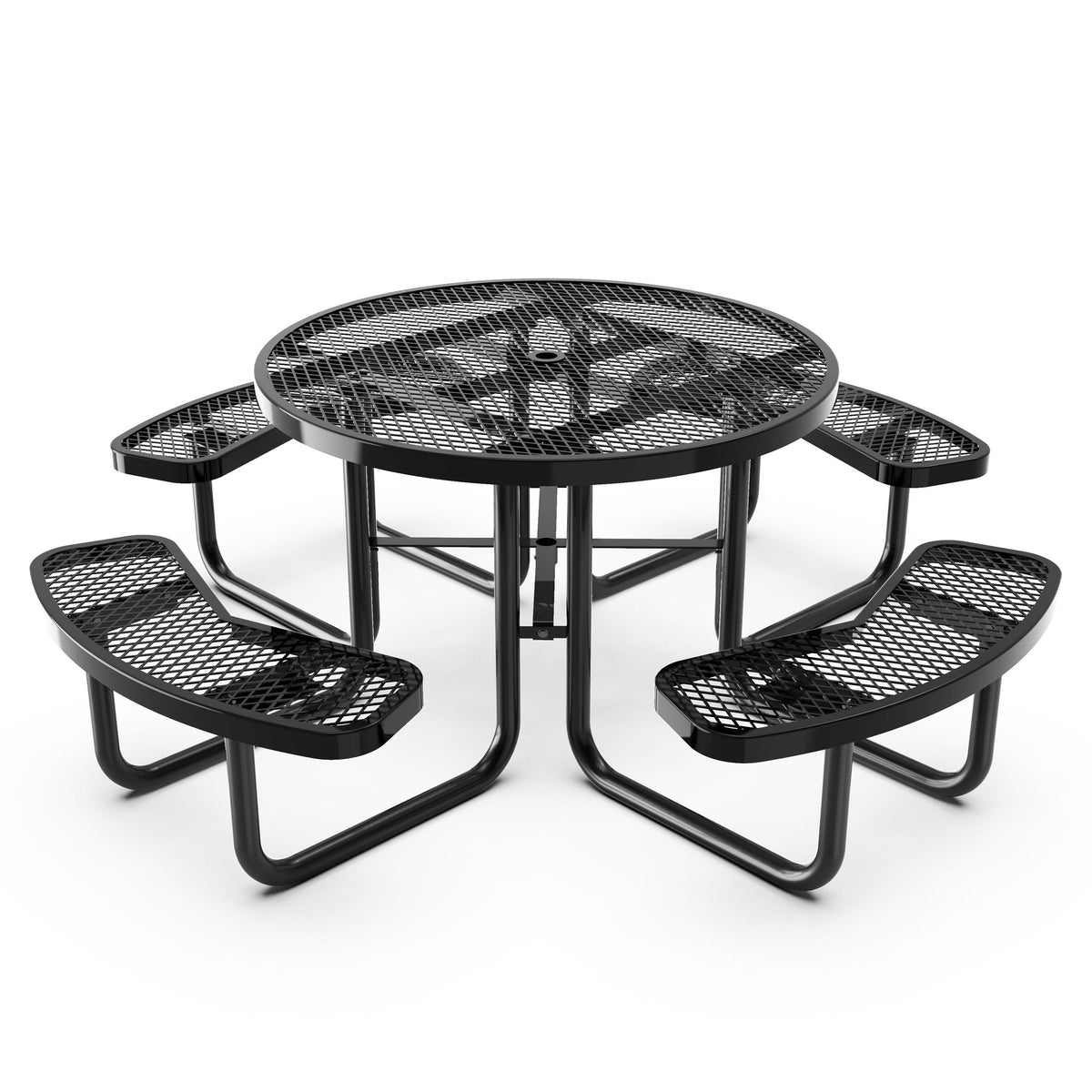 Black |#| Commercial Grade 46 Inch Round Expanded Mesh Metal Outdoor Picnic Table - Black