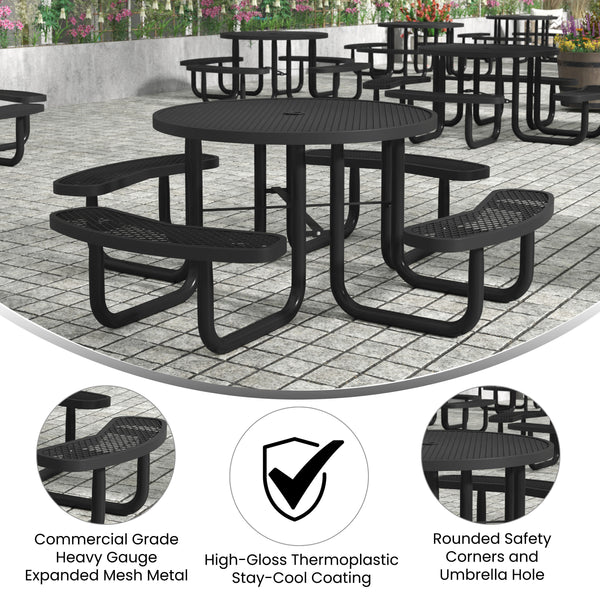 Black |#| Commercial Grade 46 Inch Round Expanded Mesh Metal Outdoor Picnic Table - Black