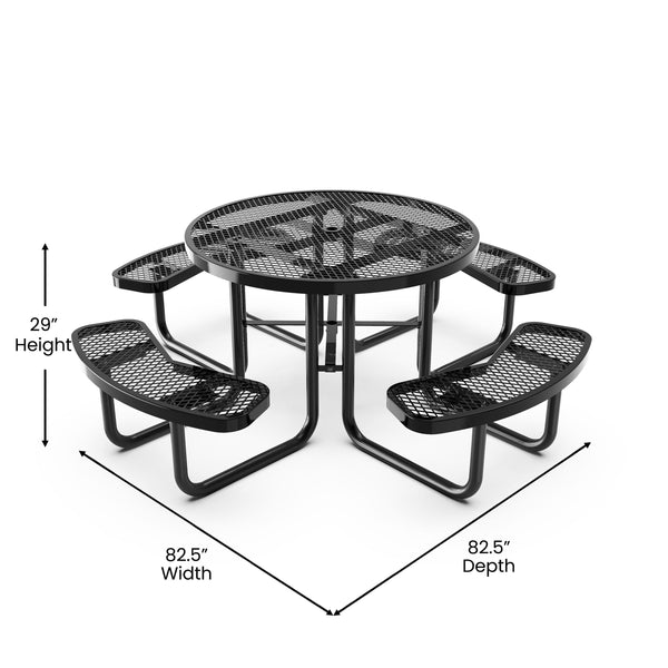Black |#| Commercial Grade 46 Inch Round Expanded Mesh Metal Outdoor Picnic Table - Black
