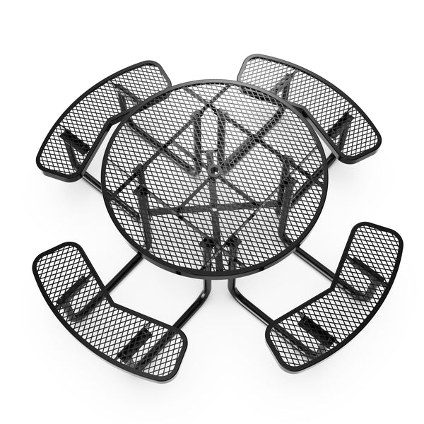 Black |#| Commercial Grade 46 Inch Round Expanded Mesh Metal Outdoor Picnic Table - Black