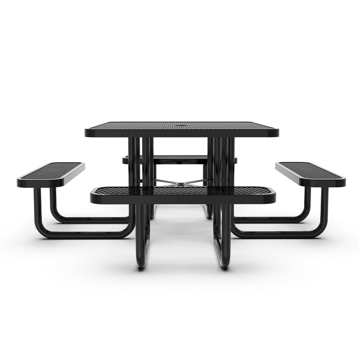 Black |#| Commercial Grade 46 Inch Square Expanded Mesh Metal Outdoor Picnic Table - Black