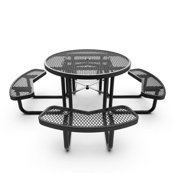 Black |#| Commercial Grade 46 Inch Round Expanded Mesh Metal Outdoor Picnic Table - Black