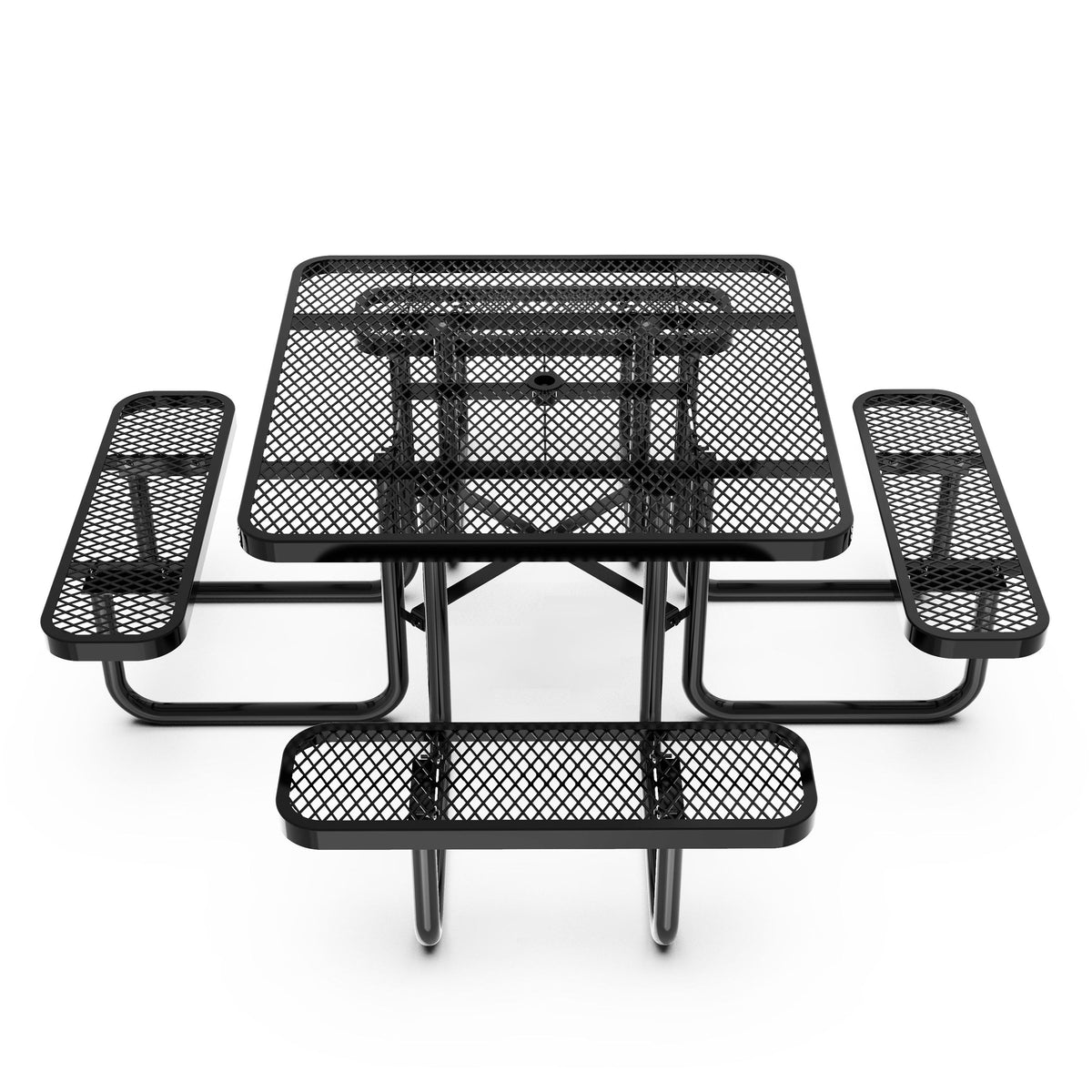 Black |#| Commercial Grade 46 Inch Square Expanded Mesh Metal Outdoor Picnic Table - Black
