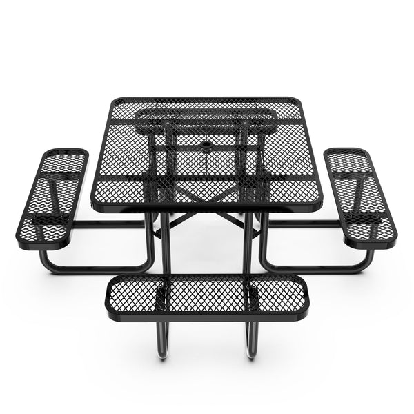 Black |#| Commercial Grade 46 Inch Square Expanded Mesh Metal Outdoor Picnic Table - Black