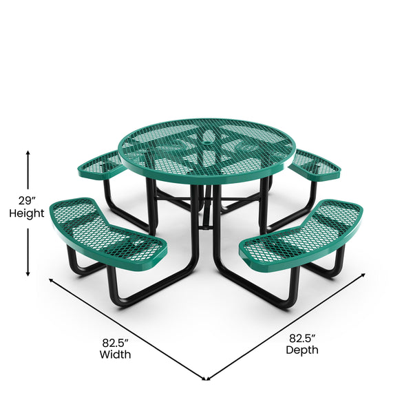 Green |#| Commercial Grade 46 Inch Round Expanded Mesh Metal Outdoor Picnic Table - Green
